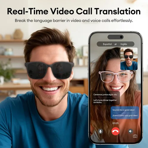 Vista 3 de Lentes inteligentes AI, lentes de traducción Bluetooth 5.4 con 144 idiomas y acentos, lentes de filtrado de luz azul, lentes inteligentes