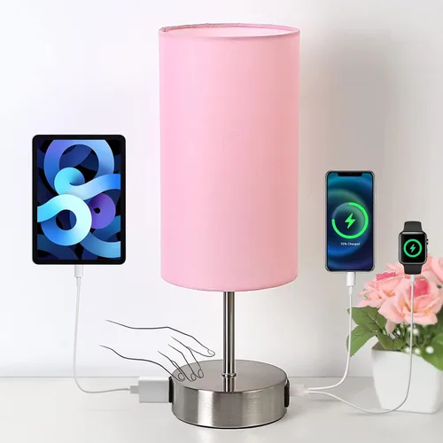 Vista 9 de Yarra-Decor Lámpara de noche mejorada con puertos de carga USB A+C y salida de CA, lámpara de mesa de control táctil para dormitorio, lámpara de Gris
