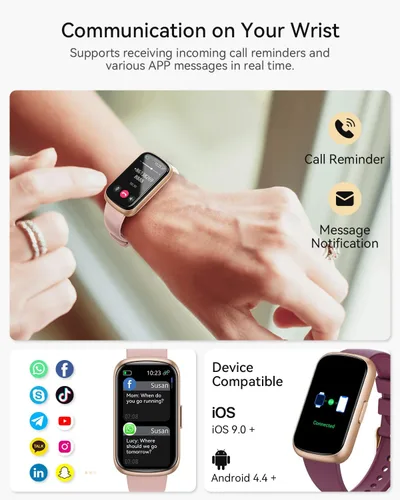 Vista 5 de Rastreador de Fitness, Relojes Inteligentes para Mujeres con Monitor de Frecuencia Cardíaca 24/7, Rastreador de Sueño, Entrenamiento de Respiración