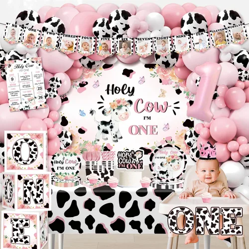 Vista 7 de cocomigo Juego de 232 decoraciones de cumpleaños con diseño de vaca sagrada