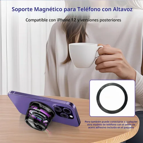 Vista 7 de Altavoz Bluetooth magnético G200 con luz RGB - Mini altavoz Bluetooth portátil, sonido estéreo de rango completo para 7 horas de reproducción, modo