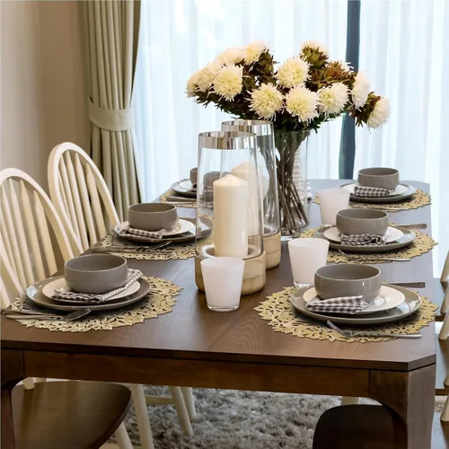 Vista 6 de Juego de 6 manteles individuales redondos de PVC con diseño de flores, manteles individuales huecos para mesa de comedor, manteles individuales