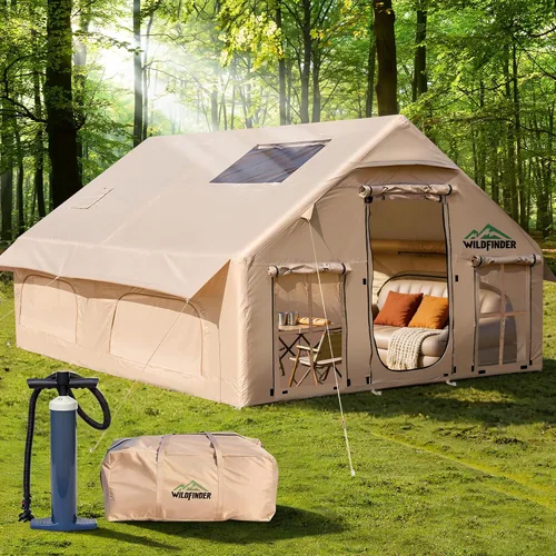 Vista 10 de Inflatable Tent with Skylight, Quick Setup Blow Up Tents with Pump, Hot Tent with Stove Jack, Waterproof Oxford Inflatable House for Camping, Air