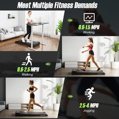 Vista 2 de Goplus Walking Pad, 2.5 HP Under Desk Treadmill with Remote Control & LED Display, 3 Countdown Modes, 0.6-4 MPH Portable Treadmills for Home Small