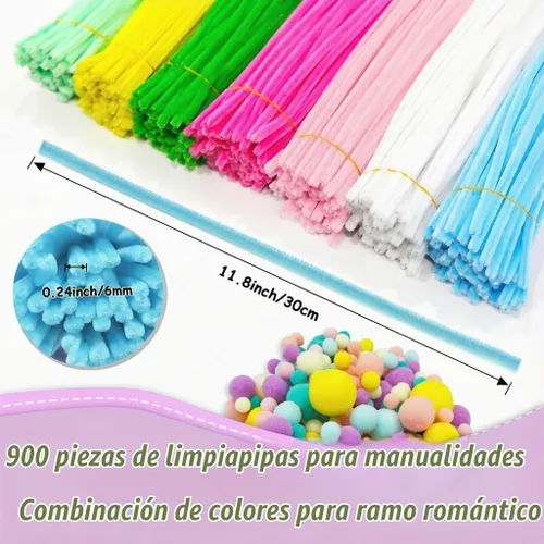 Vista 3 de 600 limpiadores de pipas pastel a granel con pompones para Suministros para manualidades de macaron