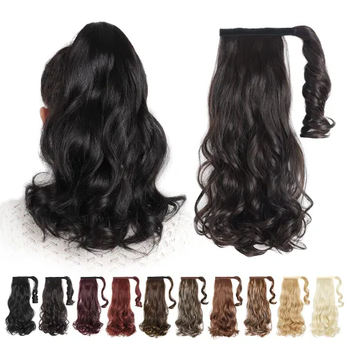 Vista 61 de Extensiones de cabello para cola de caballo, extensión de cola de caballo roja de 16 pulgadas, corta, ondulada, rizada, envolvente, cola de caballo