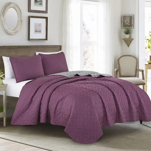 Vista 13 de ESCA Fawda - Juego de colcha acolchada reversible de 3 piezas con 2 fundas de almohada, tamaño King/Cal King