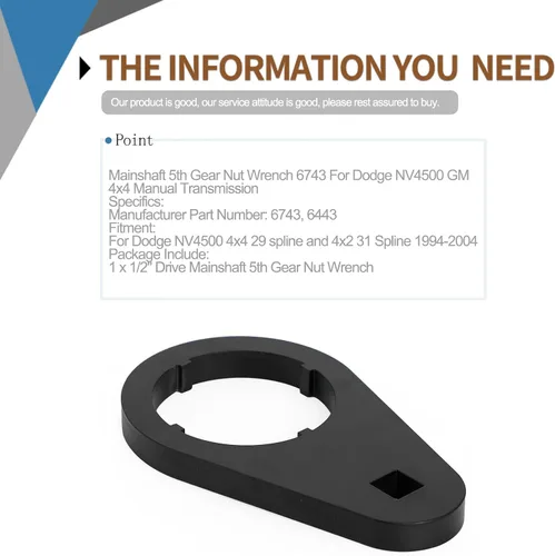 Vista 6 de La llave de tuerca de engranaje de 5ª de husillo de transmisión de 1/2 pulgada es compatible con Dodge NV4500 4x4 29 Spline 1994-2004 / 4x2 31