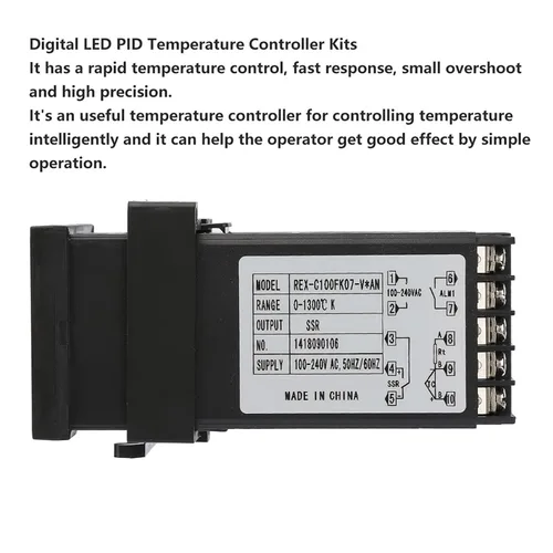 Vista 5 de REX C100 PID Controlador de temperatura, alarma de 32.0 °F ~ 2,372.0 °F LED PID controlador de temperatura Kit de termostato AC 110V -240V