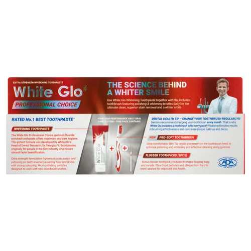 Vista 3 de White Glo Professional Choice - Pasta dental blanqueadora con protección contra caries, fórmula blanqueadora altamente eficaz, baja abrasión