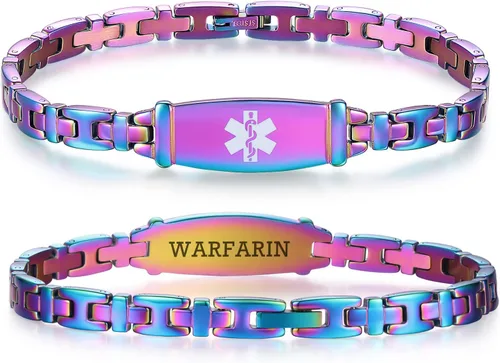 Vista 109 de LinnaLove Lady Medical Alert - Pulseras médicas de acero inoxidable para mujer, 7.5 pulgadas