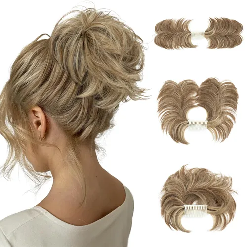 Vista 42 de Peine de moño desordenado con clip lateral para mujer, corto, natural, lacio, versátil, ajustable, fácil de peinar, (rubio ceniza-C)