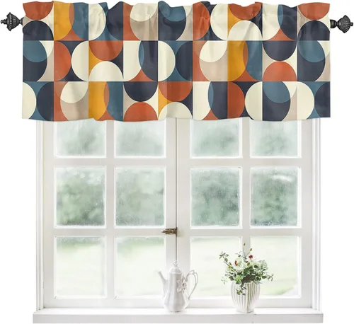 Vista 59 de Cortinas de cocina de Navidad, cenefa semitransparente ajustable con lazo, muñeco de nieve, copo de nieve, bolsillo para barra, tratamiento