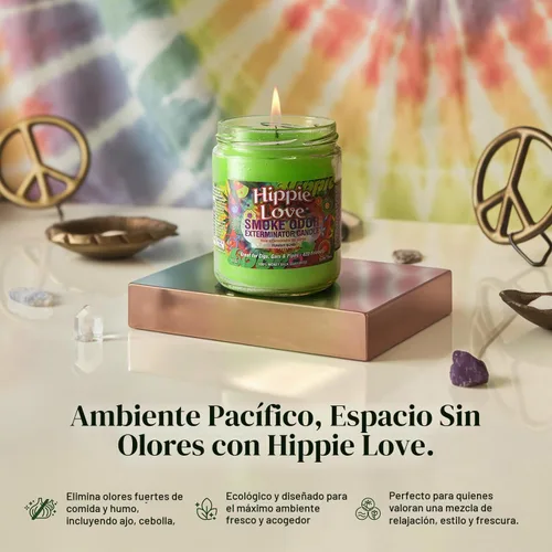 Vista 2 de Smoke Odor Exterminator - Vela en tarro de 13 oz, Hippie Love