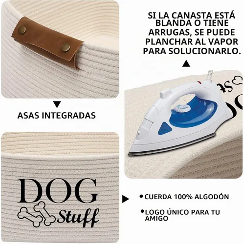 Vista 2 de Geyecete Cesta cuadrada de juguetes para perros, cesta de almacenamiento de cuerda de algodón, cesta de almacenamiento para mascotas/juguetes
