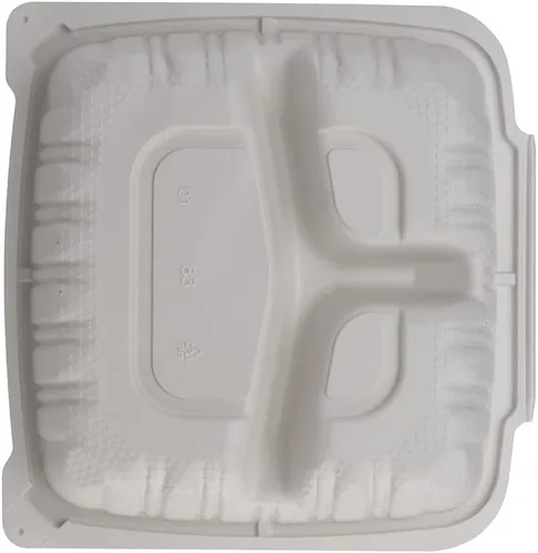Vista 6 de TIYA - Recipientes de comida Clamshell color blanco, paquete de 150 unidades, 8 x 8 pulgadas, recipientes para llevar, plástico para microondas