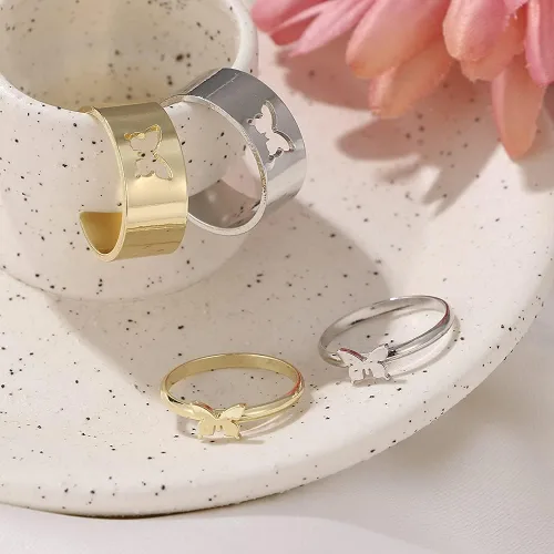 Vista 3 de COLORFUL BLING Juego de anillos apilables de nudillos de mariposa, diseño de dinosaurio, ajustable para él y ella, amistad, mejores amigos, promesa