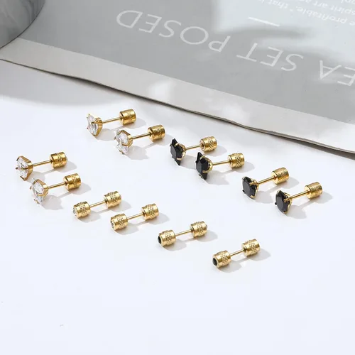 Vista 4 de NEWITIN 12 Pairs Black Earrings for Men Stainless Steel Stud Earrings Set Oro delicado