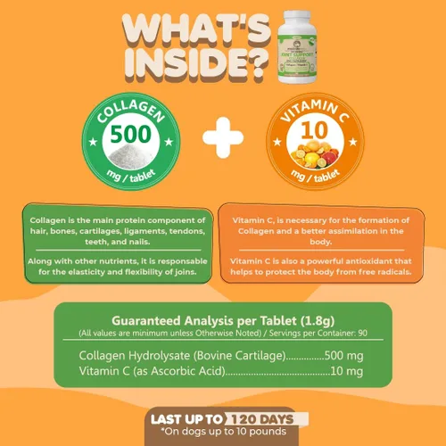 Vista 4 de Colágeno para perros y gatos - Suplementos de colágeno para la salud de las articulaciones - Suplemento de vitamina C para la movilidad