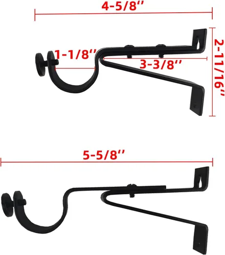 Vista 2 de Soportes de barra de cortina ajustables, se adaptan a barras de hasta 1 pulgada, 1-1/8 pulgadas, soporte extensible para barra de cortina resistente