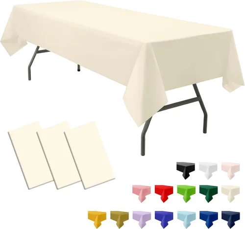 Vista 18 de Paquete de 3 manteles de plástico premium negros desechables de 54 x 108 pulgadas. Mantel rectangular desechable para mesas de fiesta
