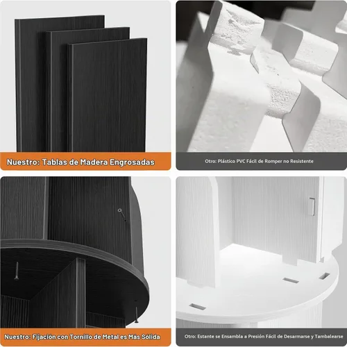 Vista 7 de Aheaplus - Estantería giratoria de madera de 4 niveles, color negro