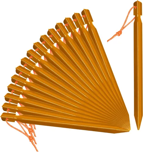 Vista 11 de Grassman Paquete de 12 estacas para tienda de campaña, estacas de aluminio 7075, clavijas de tierra ligeras y resistentes, estacas de metal Naranja