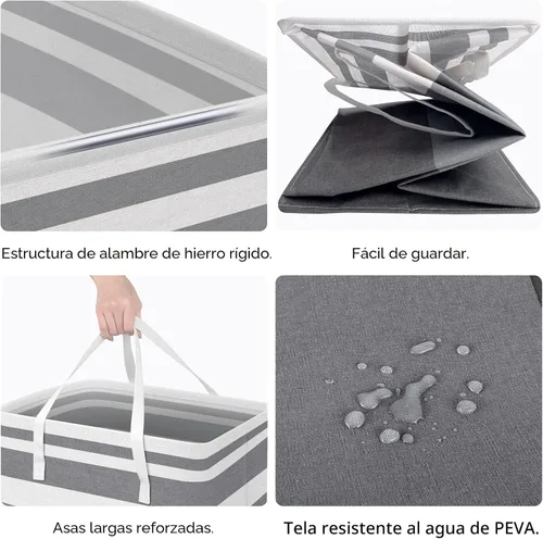 Vista 2 de HomeHacks Paquete de 3 cestas grandes para la ropa sucia, 75 litros cada una, impermeable, cesta de ropa independiente, cesta de ropa alta plegable