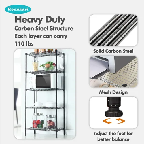 Vista 5 de Estante organizador de estante de metal ajustable de 5 niveles para despensa/lavandería/baño/cocina/dormitorio, estantes de almacenamiento
