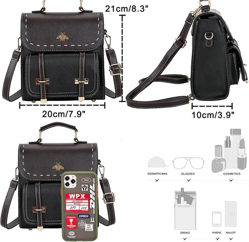 Vista 7 de KOOIJNKO Mochila pequeña de moda para mujer, estilo retro, estilo casual, diseño de contraste de color, Marrón, Mochilas Daypack