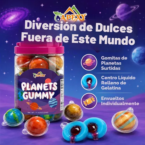Vista 5 de Apexy Mixed Planets - Dulces Gomosos con Centro Líquido Afrutado Sin Grasa, Divertidos y Deliciosos Dulces Temáticos del Espacio Ideales