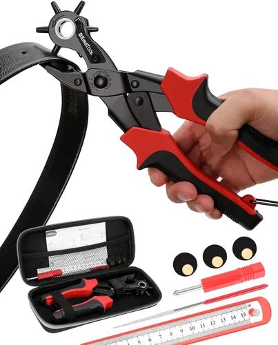 Vista 8 de KingTool Kit profesional de perforador de cuero 2 en 1 con kit de ojales - Perfecto para cinturones, correas de reloj, correas, collares de perro