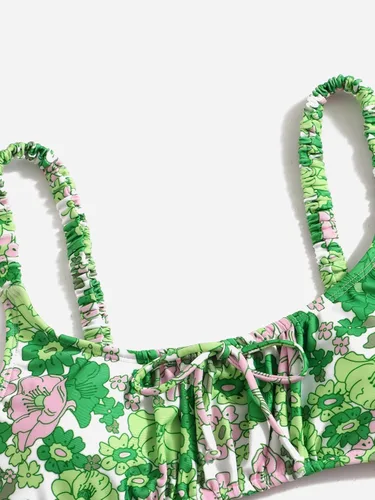 Vista 3 de Cozyease Traje de baño floral de 2 piezas para mujer con nudo frontal inalámbrico lindo conjunto de bikini