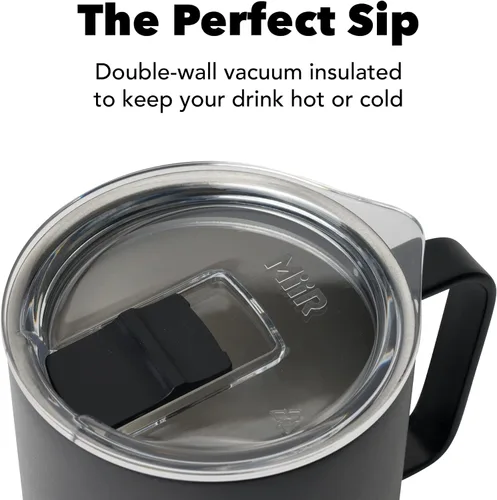 Vista 3 de MiiR, Taza de campamento, aislada al vacío, de acero inoxidable con tapa deslizante, sin BPA, negro, 16 onzas líquidas
