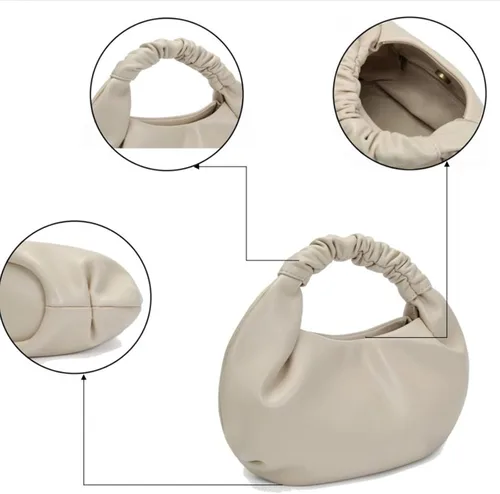 Vista 5 de Mini bolsos de mano tipo hobo para mujer, bolsos de mano de cuero suave para mujer en forma de nube con asa superior