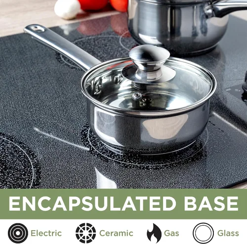 Vista 4 de Ecolution Cacerola de Acero Inoxidable, Olla de Cocción Lista para Inducción Encapsulada con Tapa de Vidrio, Apta para Horno, Olla para Sopa Apta