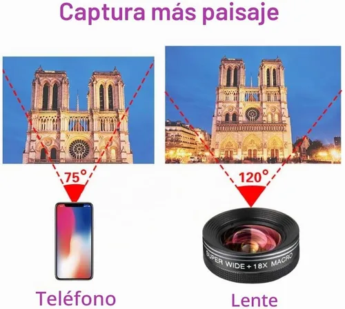 Vista 4 de Kit de lente de cámara de teléfono para iPhone, Android, lente de zoom telefoto 20X, lente gran angular y macro para teléfono, ojo de pez, lentes
