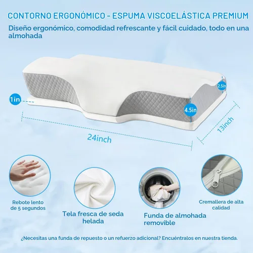 Vista 5 de Ergo - Almohada cervical cervical para el dolor de cuello, apnea del sueño y alivio de ronquidos, almohada para dormir de lado – Espuma