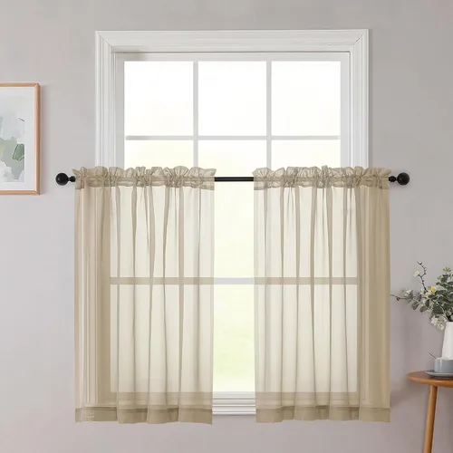 Vista 209 de 2 paneles de cortinas traslúcidas blancas para dormitorio, sala de estar, 96 pulgadas de largo, modernas, suaves, ligeras, con bolsillo para barra