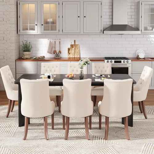 Vista 7 de MALOL Juego de mesa de comedor rectangular de 5 piezas para 4, mesa de cocina industrial de 63 pulgadas con 4 sillas de comedor Parsons acolchadas