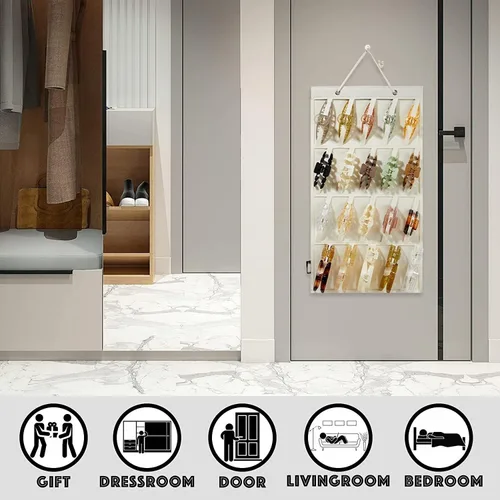 Vista 4 de Soporte organizador de clip de garra para mujeres y niñas, soporte de almacenamiento de clip para el cabello colgante para pared, puerta, armario
