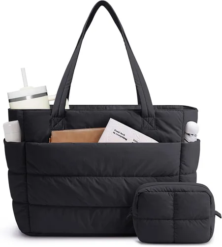 Vista 10 de Narwey Bolsa de mano acolchada de nailon para mujer, bolsa de mano Rosa