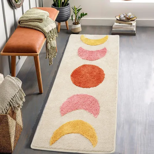 Vista 10 de Alfombras Corredoras de Baño Bohemias - Alfombra de Baño con Fases Lunares Degradadas, Alfombras de Media Luna Brujas Antideslizantes, Decoración