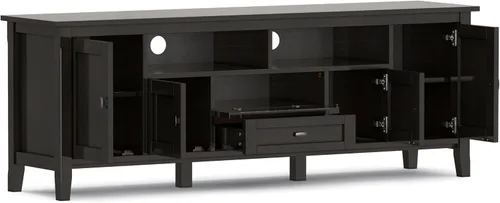 Vista 2 de SIMPLIHOME Warm Shaker - Soporte de TV de madera maciza de 72 pulgadas de ancho, color marrón dorado claro Marrón (Hickory Brown)