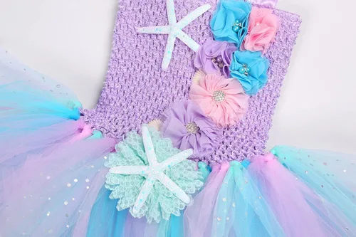 Vista 5 de Koatobbor Girls Mermaid Costume Mermaid Tutu Dress Color Led Light Up for Halloween Birthday Party 3-8Years