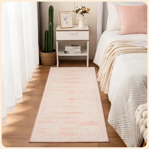 Vista 271 de Istana Alfombra larga antideslizante de 2.5 x 8 para el hogar, para pasillo y cocina, lavable, sedosa y suave al tacto, elegante, color azul y marfil