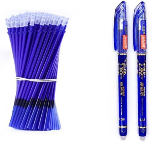 Vista 7 de Juego de 2 + 50 bolígrafos de gel de tinta azul y negra de 0.020 in, borrable, con mango lavable, escritura escolar, papelería, tinta de gel (negro)