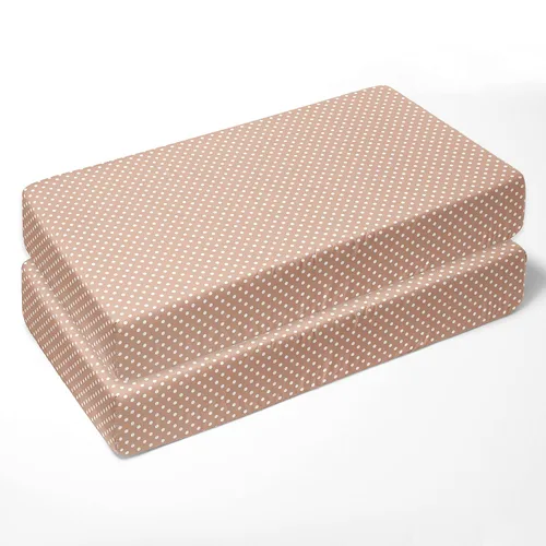 Vista 3 de Bacati - Paquete de 2 sábanas bajeras de algodón neutro 100% algodón universal para cuna o niño pequeño estándar de EE. UU. (puntos pines, beige)