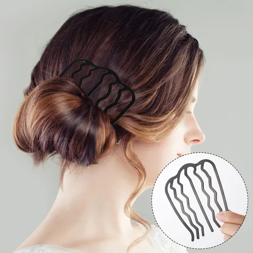 Vista 6 de Peines para el cabello en forma de U para mujer, estilo vintage estilo vintage (Negro)