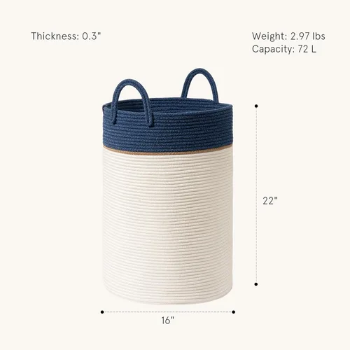 Vista 2 de LA JOLIE MUSE Cesta tejida de cuerda para almacenamiento, organizador grande de algodón, canasta para manta de bebé, juguetes para niños, cesta